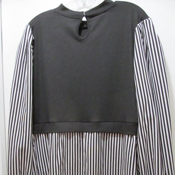 SHEIN Curve Essnce Plus Striped Print Top Lantern Sleeve 2 in 1 top Black Sz 4X - Picture 4 of 14